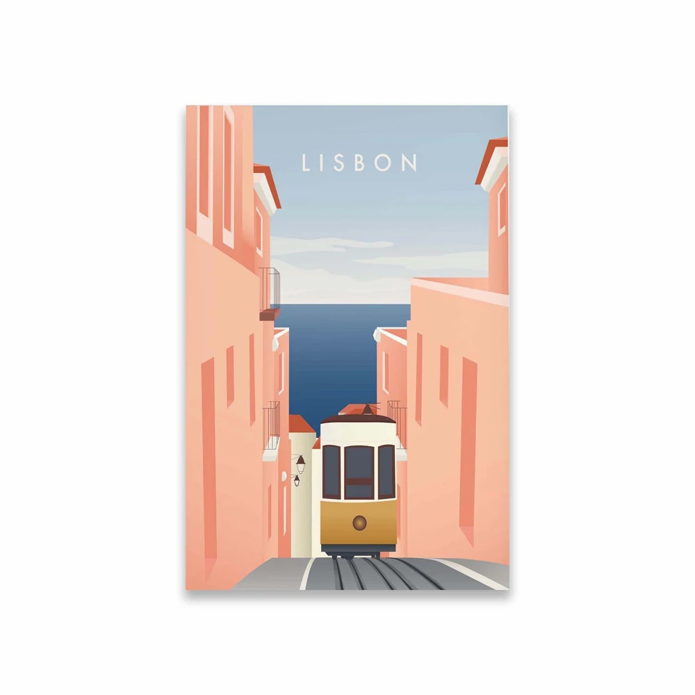 Lizbona - minimalistyczny plakat podróżniczy Jasnoszary