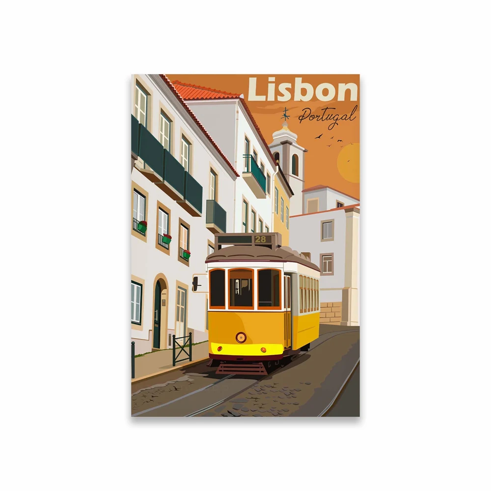 Lizbona - minimalistyczny plakat podróżniczy żółty