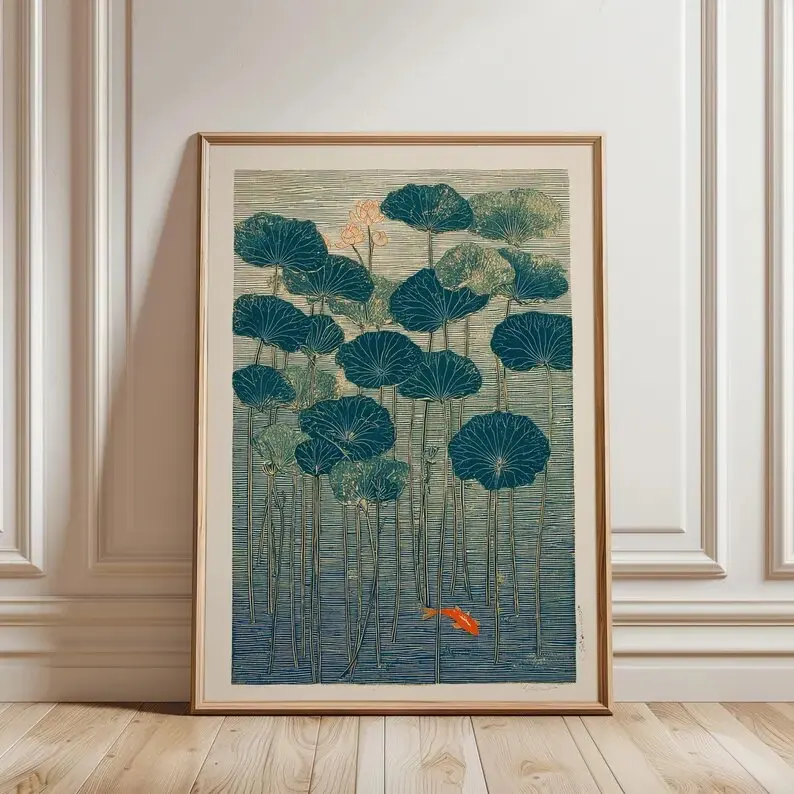 Plakat lotos - japoński minimalizm zen Biały