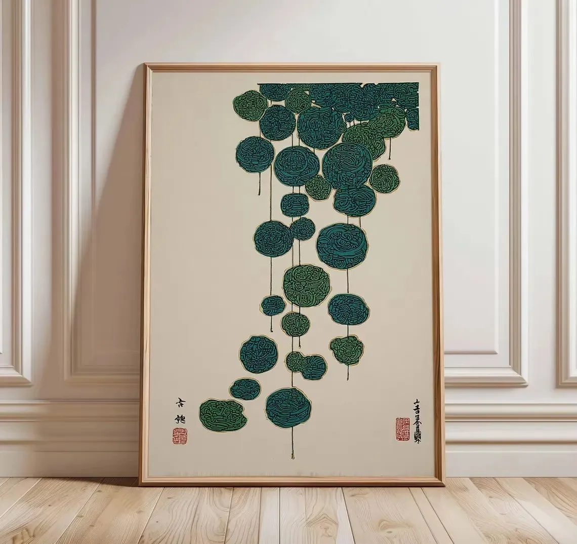 Plakat lotos - japoński minimalizm zen Zielony