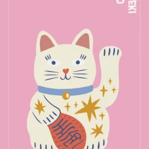Plakat Maneki Neko japoński kot szczęścia Czerwony