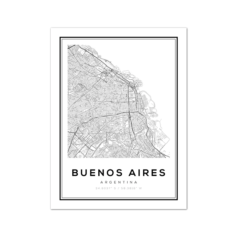 Plakat mapa Buenos Aires czarno-biała Biały