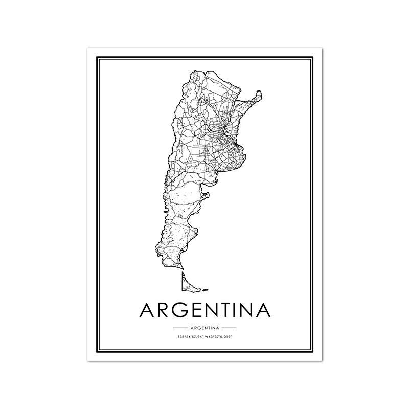 Plakat mapa Buenos Aires czarno-biała żółty