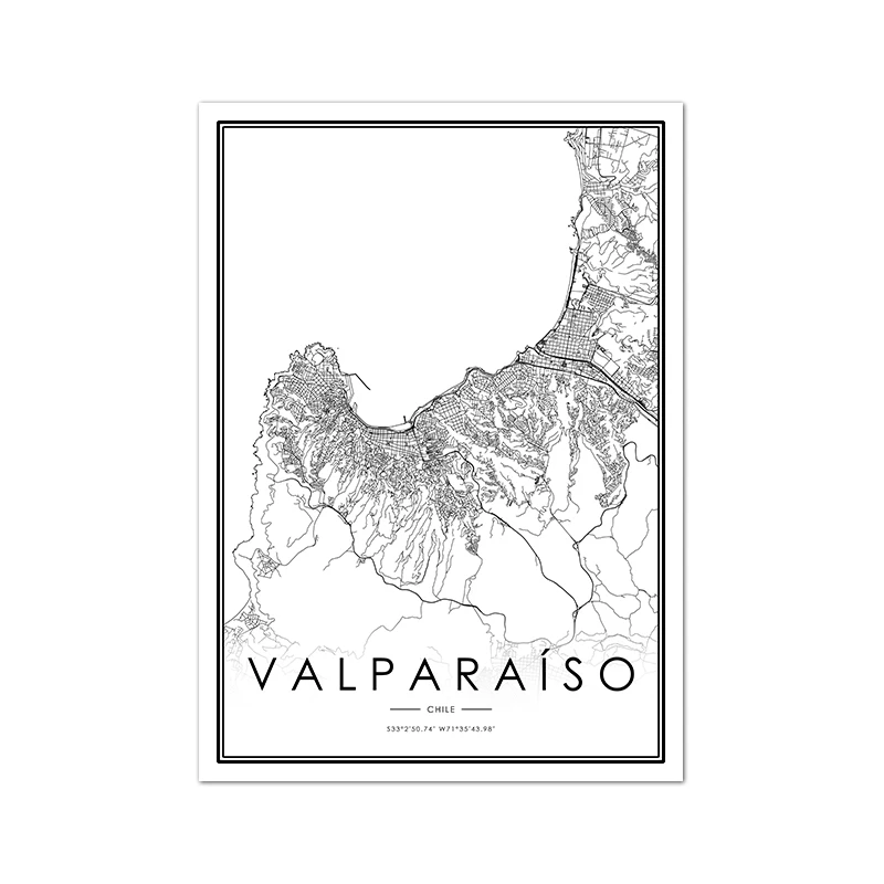Mapa miasta czarno-biała - plakat minimalistyczny Biały