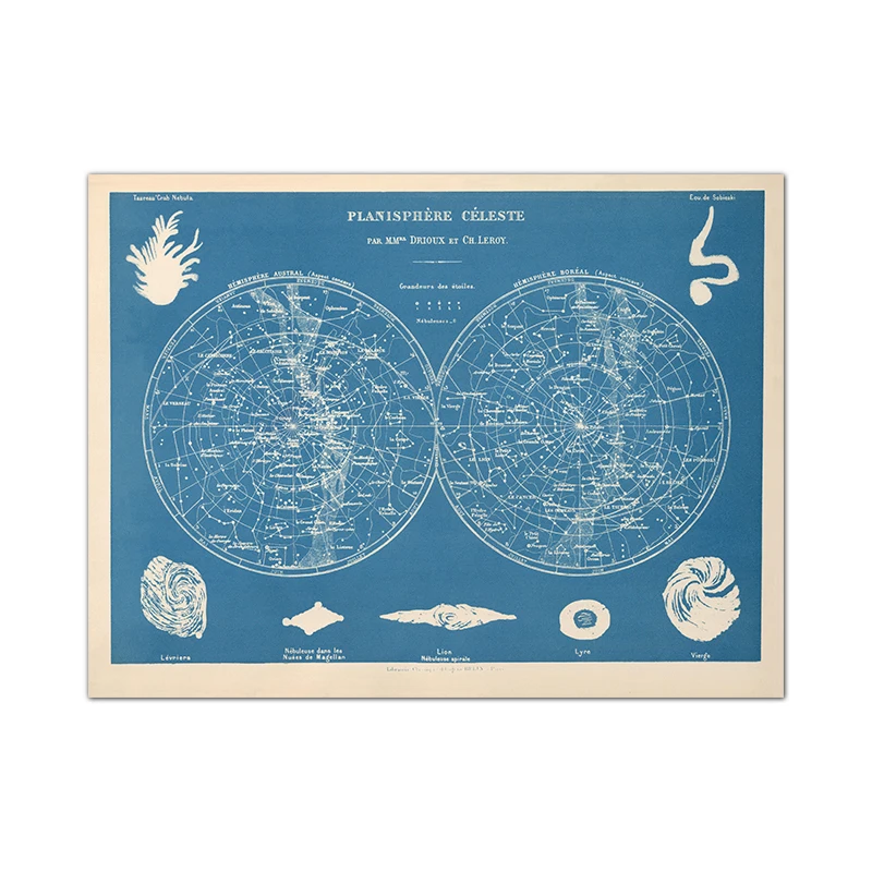 Plakat mapa nieba konstelacje vintage Fioletowy