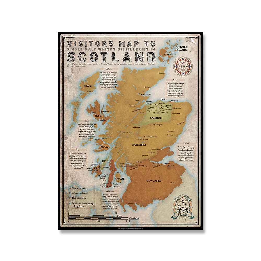 Mapa smaków whisky - plakat do kuchni i baru Biały