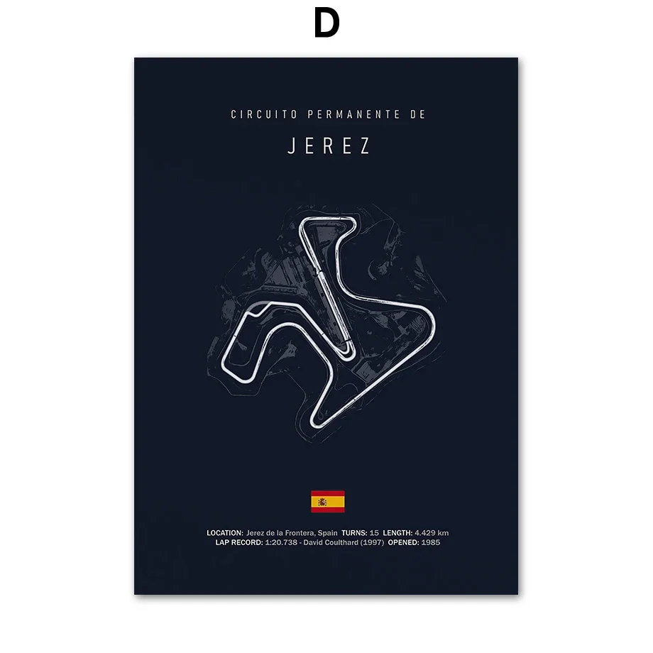 Plakat z mapą toru wyścigowego Jerez Burgundia