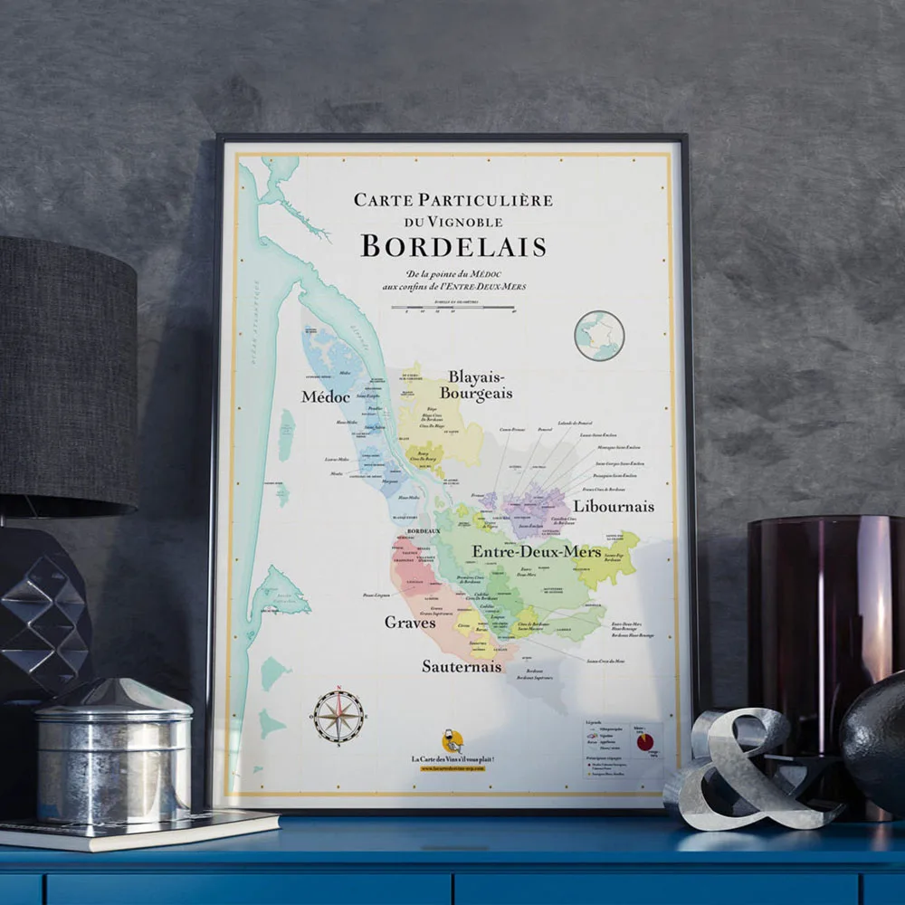 Mapa win Francji i Włoch - plakat dla konesera żółty