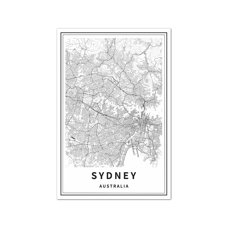 Mapy miast Australii - plakat podróżniczy Czarny
