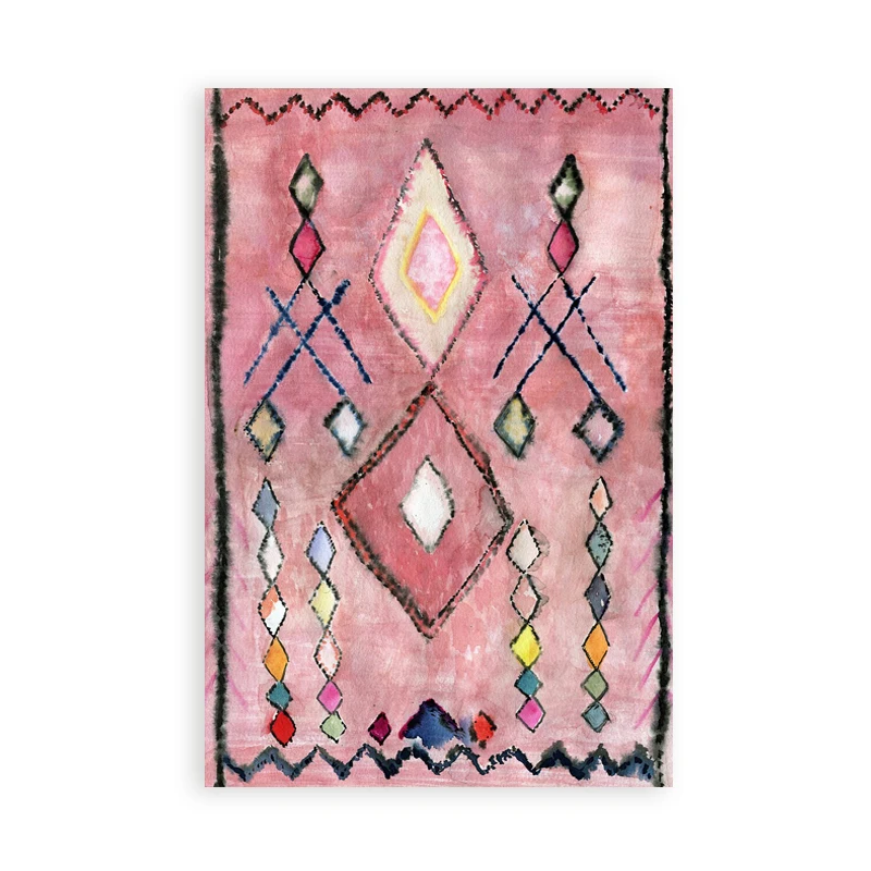 Plakat marokański dywan boho akwarela Jasnoszary