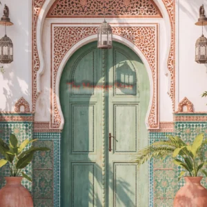 Plakat Marokański Riad Architektura Marrakeszu żółty