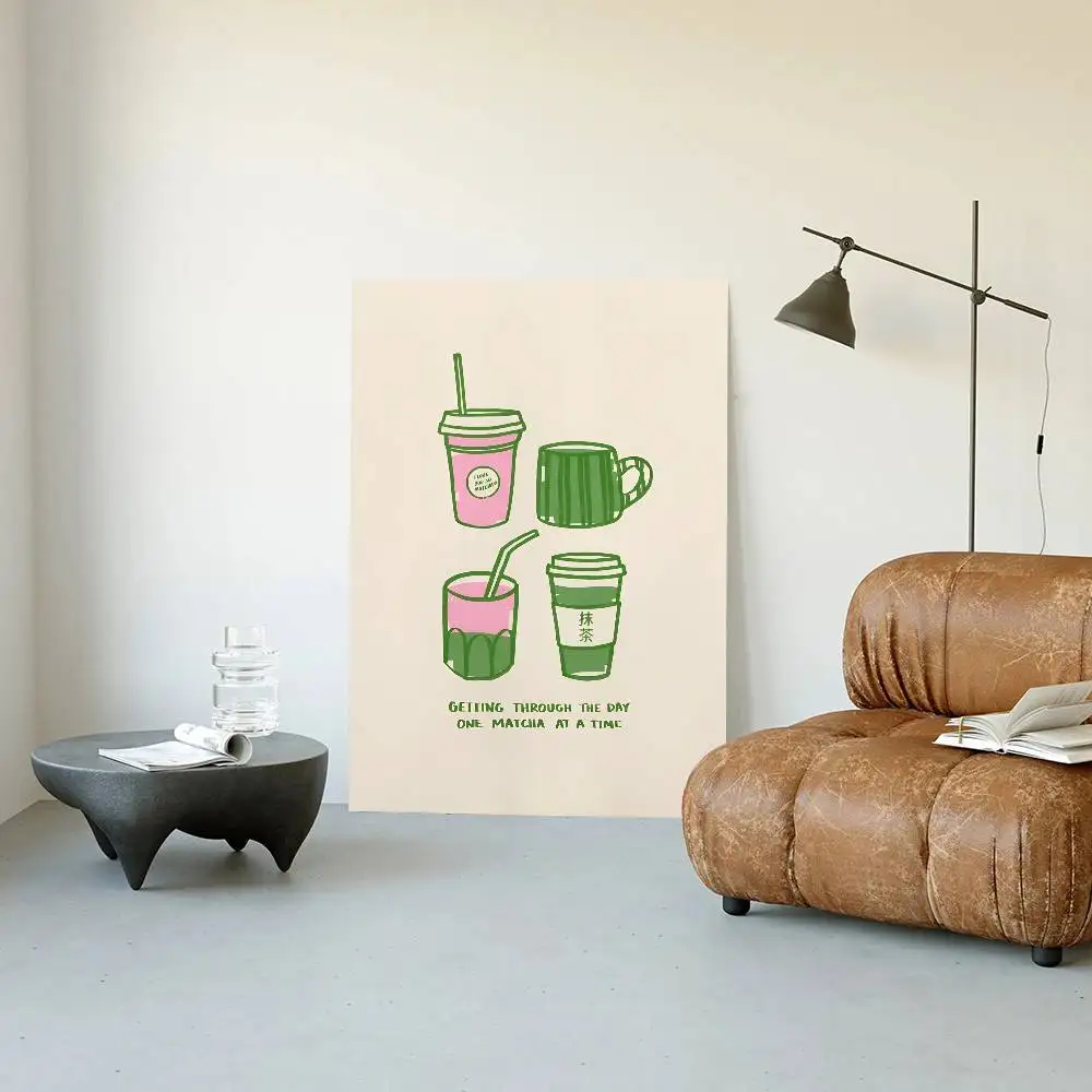 Matcha latte - minimalistyczny plakat do kuchni Fioletowy