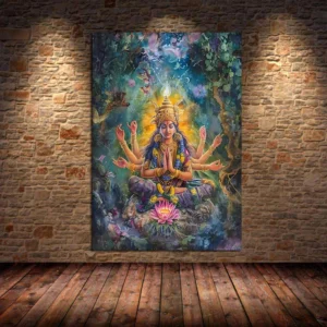 Plakat z boginią Saraswati i medytacją Biały