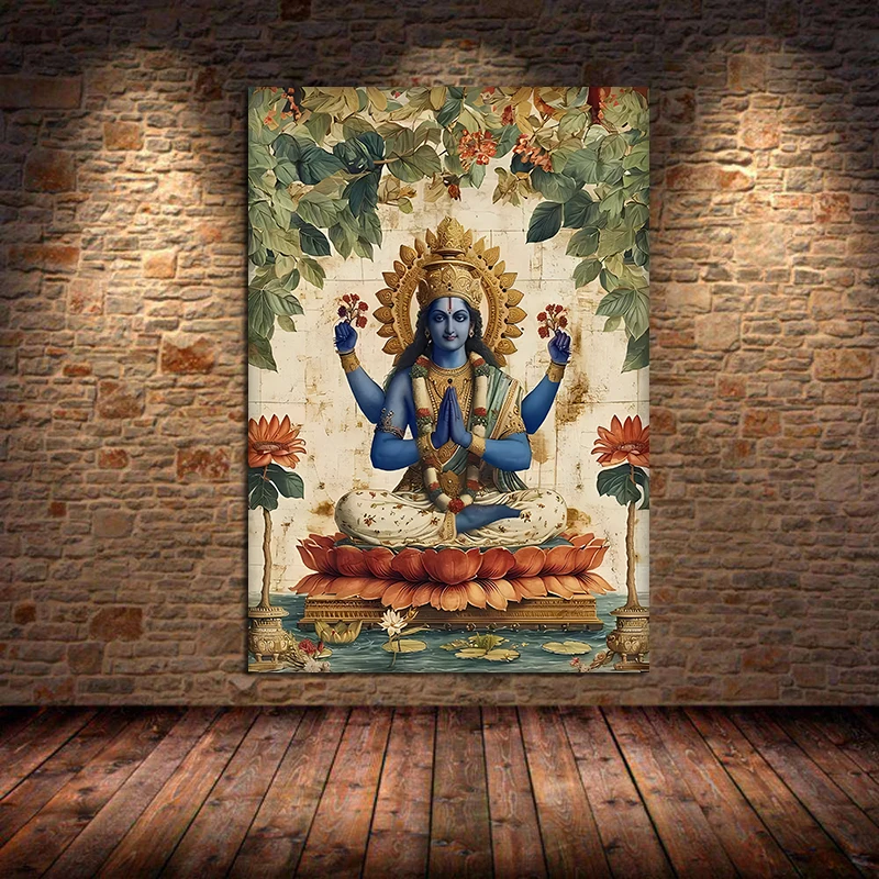Plakat z boginią Saraswati i medytacją Burgundia