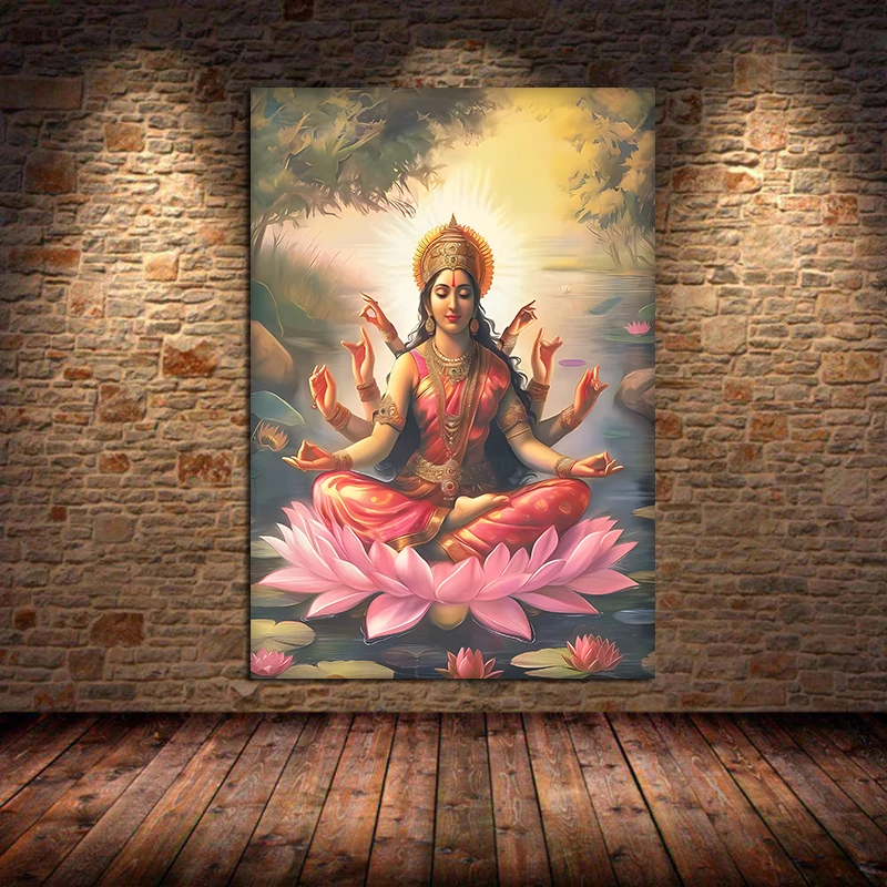 Plakat z boginią Saraswati i medytacją Czerwony