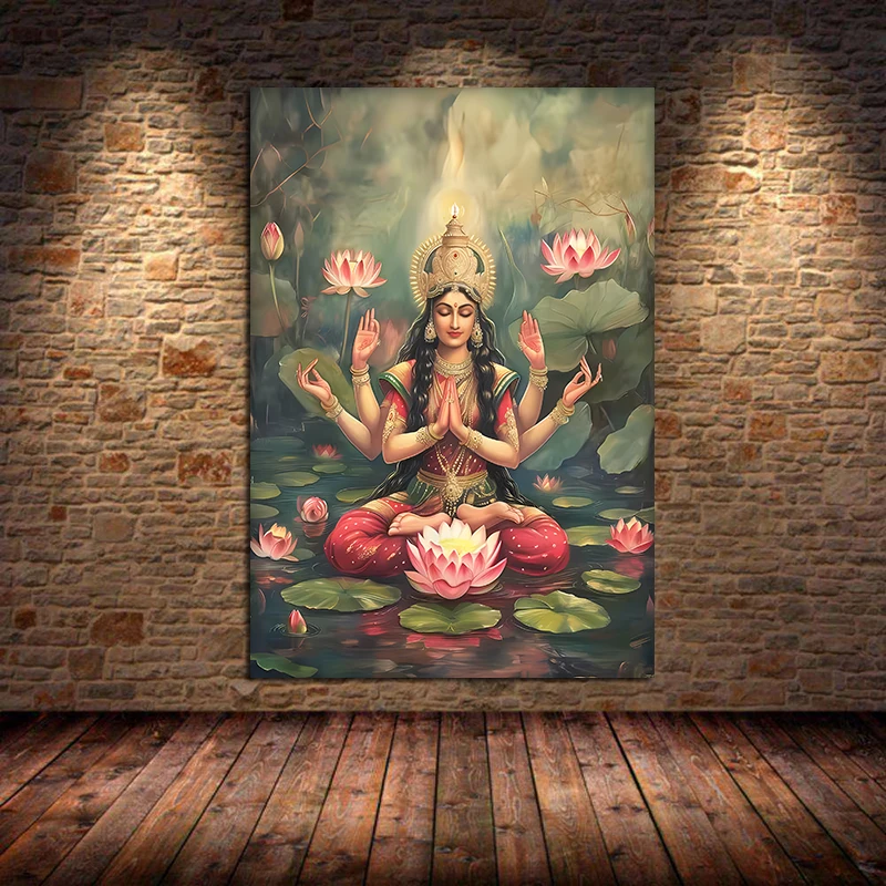 Plakat z boginią Saraswati i medytacją żółty
