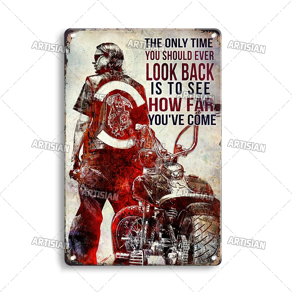 Plakat metalowy motocykl wyścigowy w stylu vintage Biały