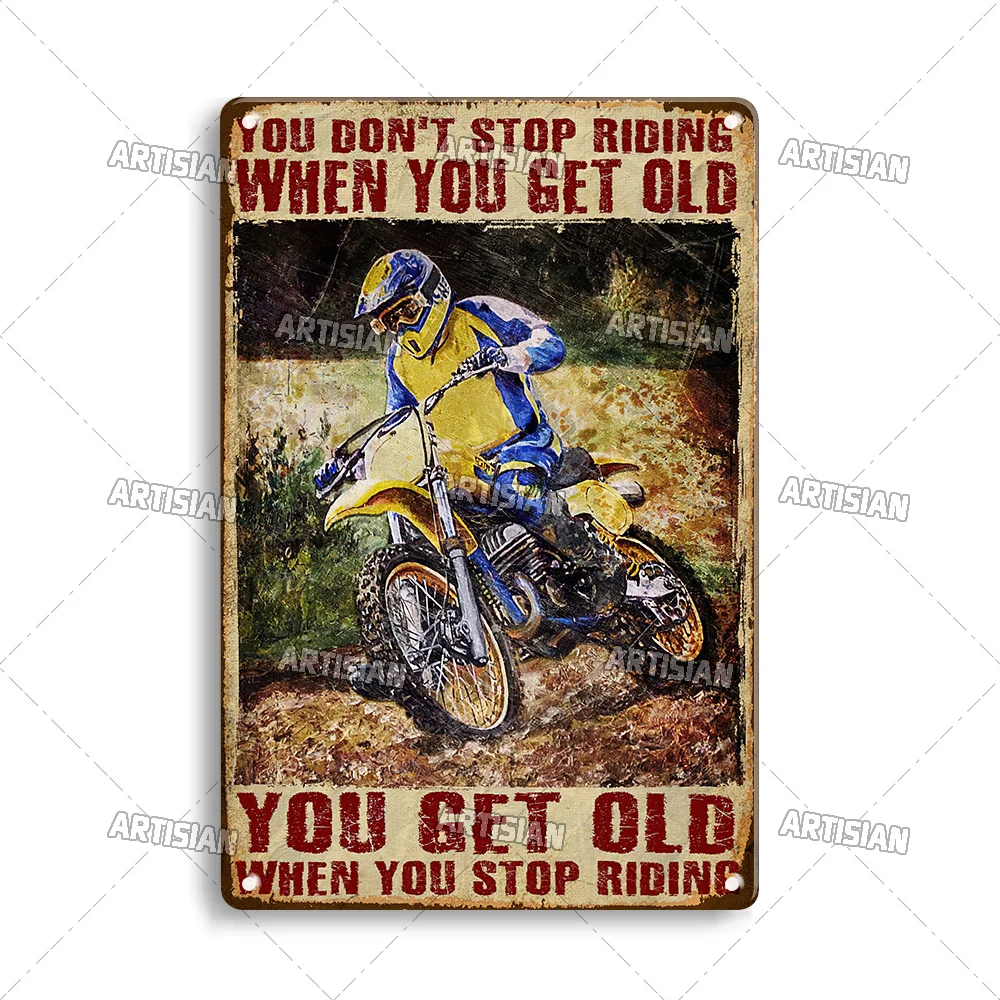 Plakat metalowy motocykl wyścigowy w stylu vintage Czerwona róża