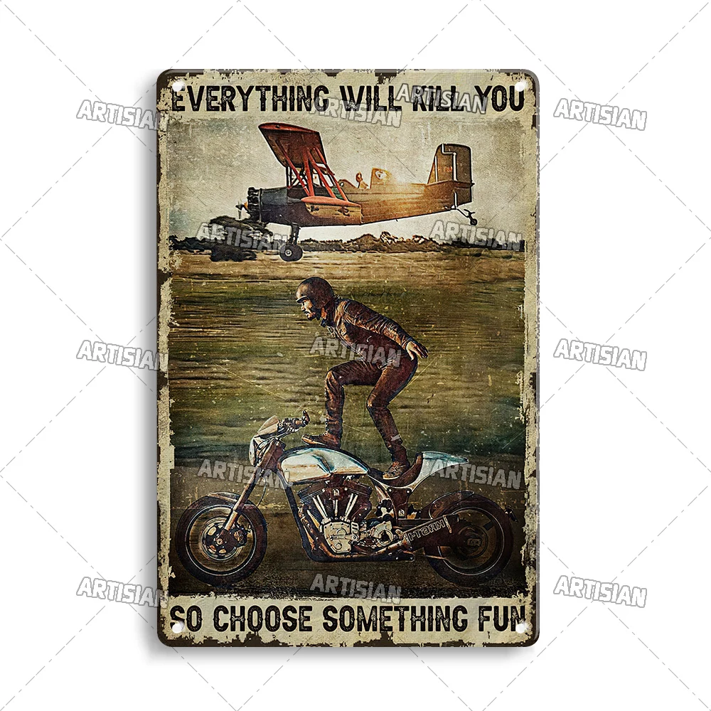 Plakat metalowy motocykl wyścigowy w stylu vintage Czerwony