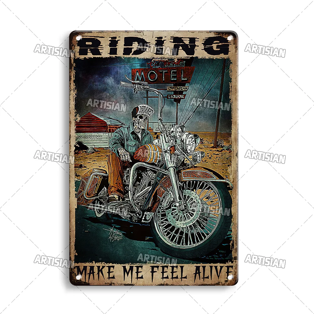 Plakat metalowy motocykl wyścigowy w stylu vintage Fioletowy