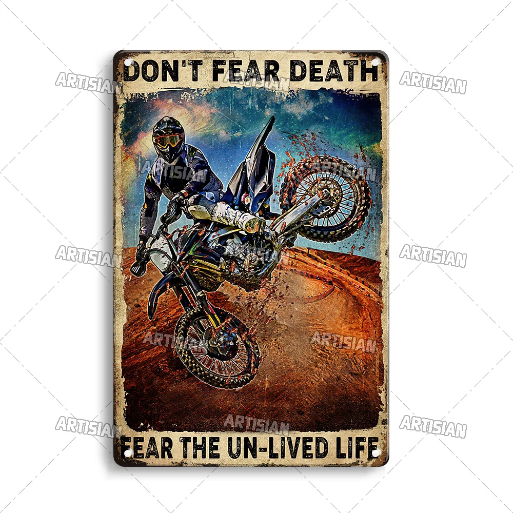 Plakat metalowy motocykl wyścigowy w stylu vintage Złoty