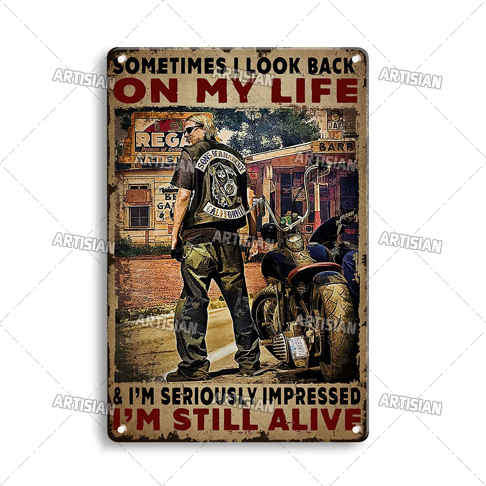 Plakat metalowy motocykl wyścigowy w stylu vintage Granatowy