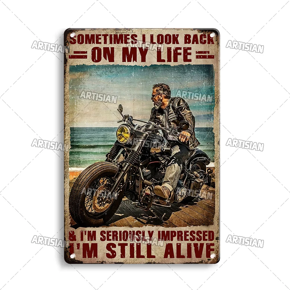Plakat metalowy motocykl wyścigowy w stylu vintage Jasnoszary