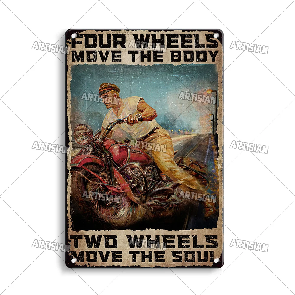 Plakat metalowy motocykl wyścigowy w stylu vintage Jasnożółty