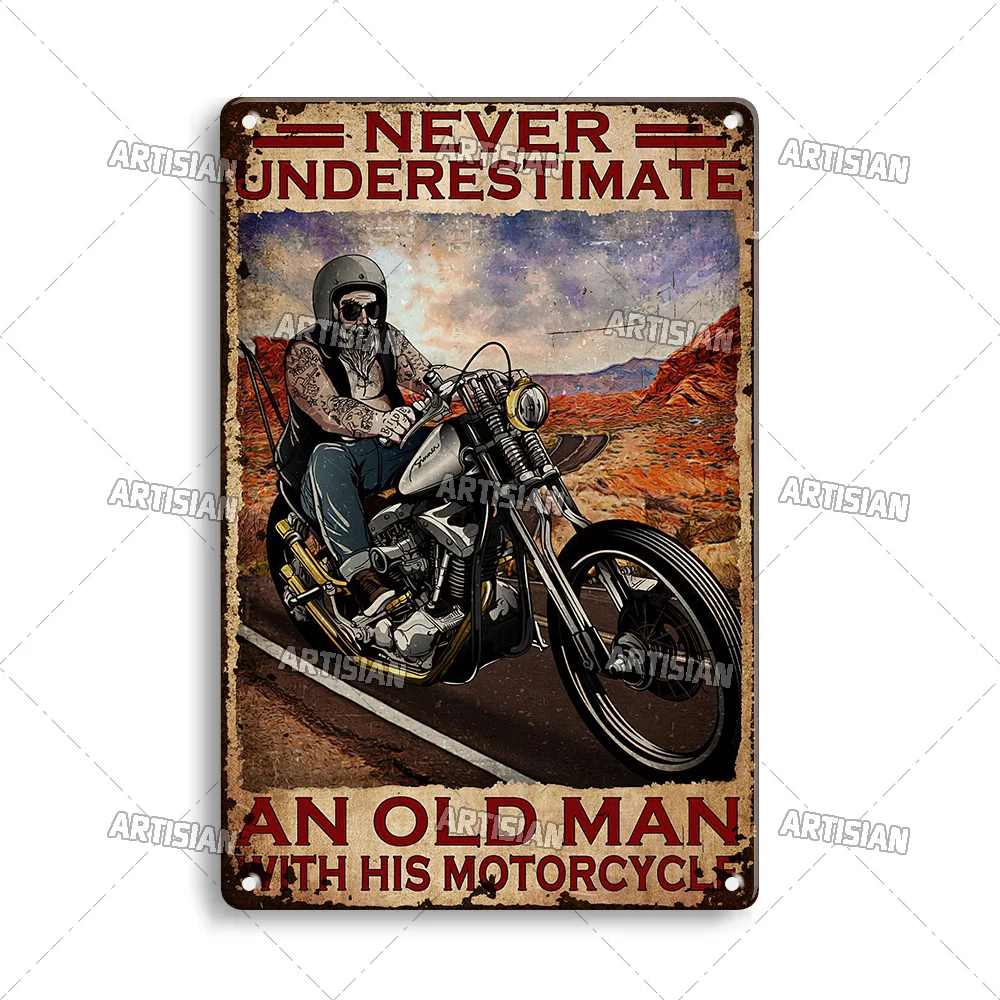Plakat metalowy motocykl wyścigowy w stylu vintage Niebieski
