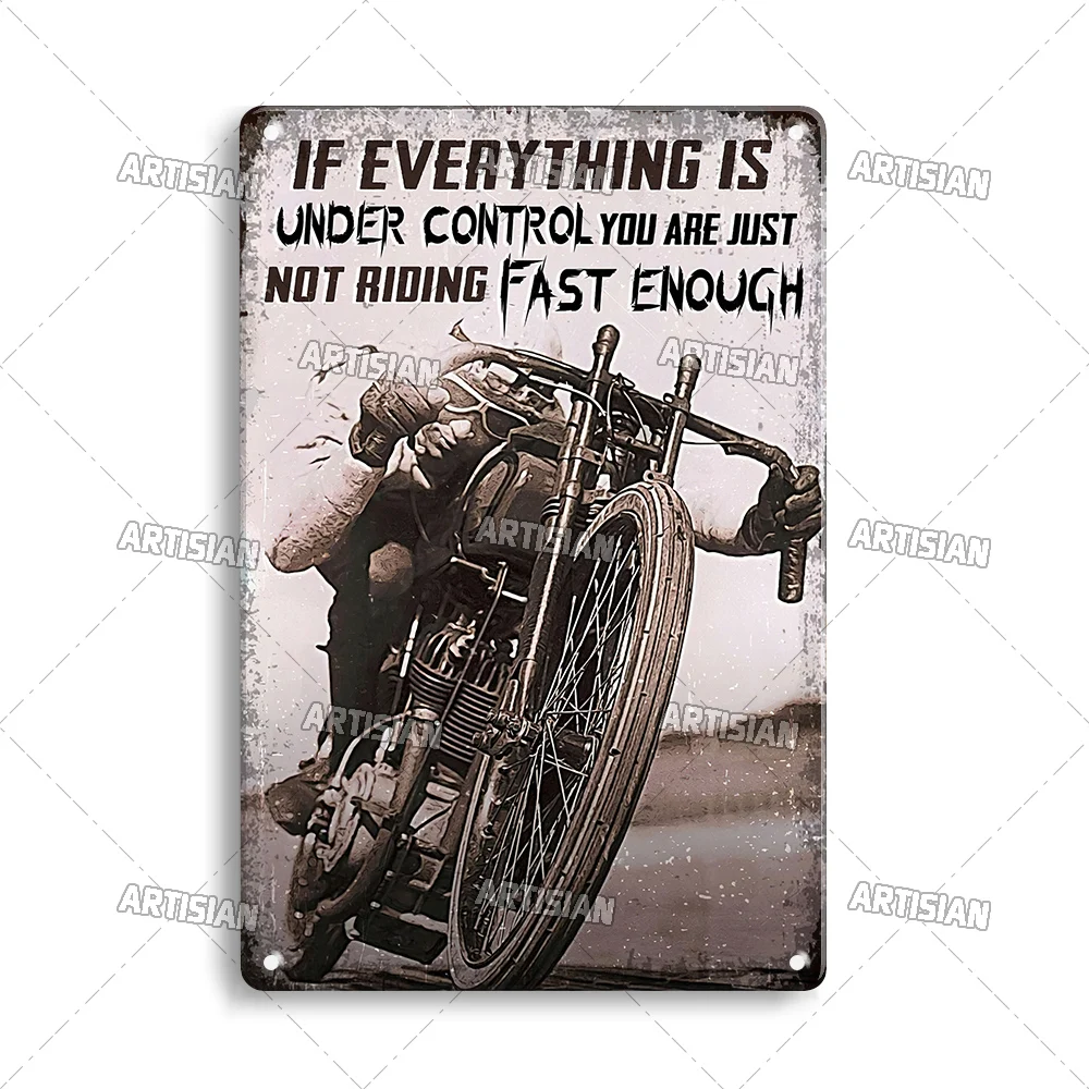Plakat metalowy motocykl wyścigowy w stylu vintage żółty