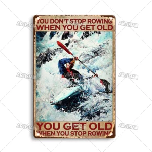 Plakat metalowy ze sportami wodnymi w stylu retro Biały