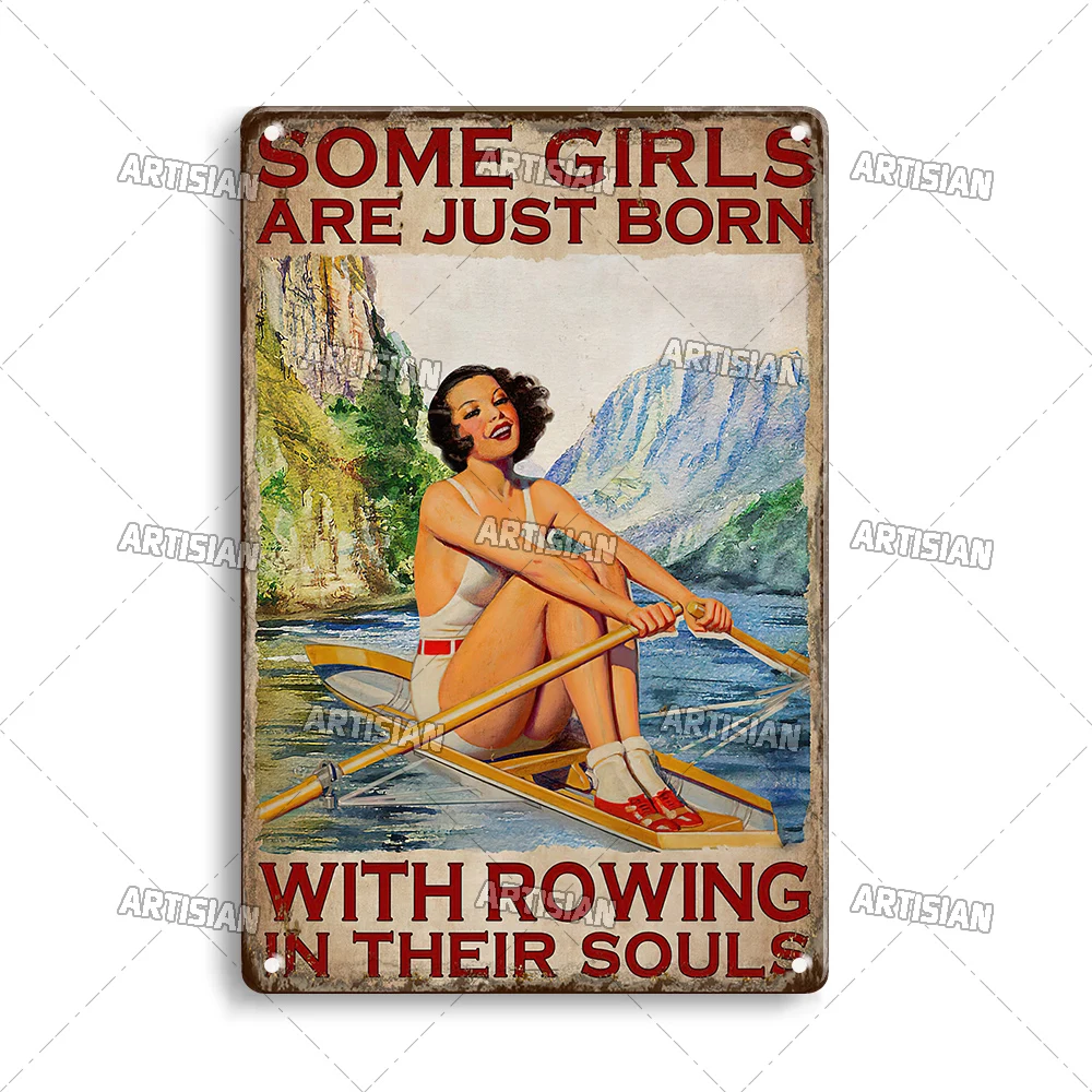 Plakat metalowy ze sportami wodnymi w stylu retro Fioletowy