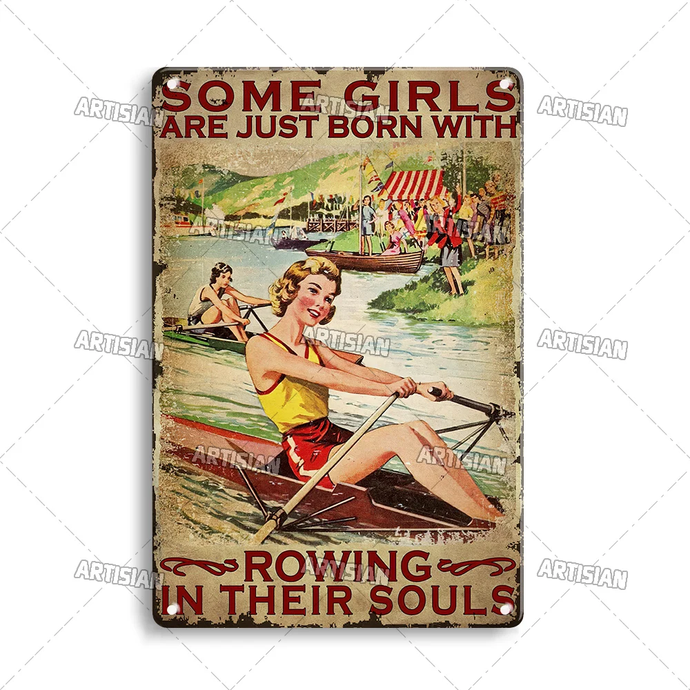 Plakat metalowy ze sportami wodnymi w stylu retro Złoty