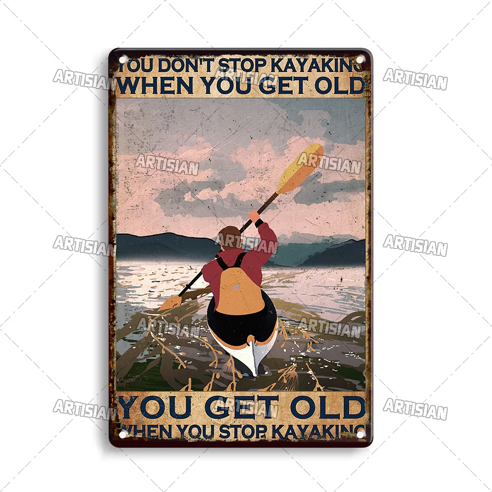 Plakat metalowy ze sportami wodnymi w stylu retro Zielony
