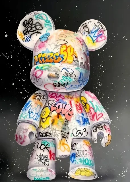 Plakat miś graffiti pop-art Biały