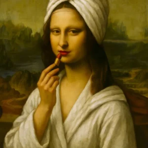 Mona Lisa w krzywym zwierciadle do lazienki Czerwony