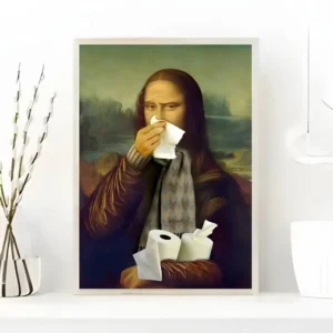 Zabawny plakat Mona Lisa z rolką w perłach Czarny