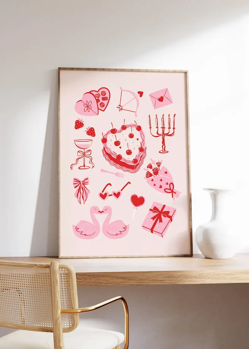 Plakat More Amore - romantyczna typografia na Walentynki Beżowy