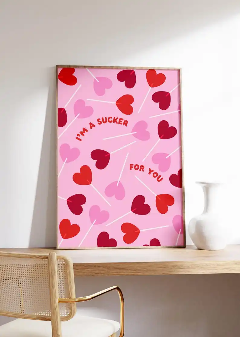 Plakat More Amore - romantyczna typografia na Walentynki Głęboki niebieski