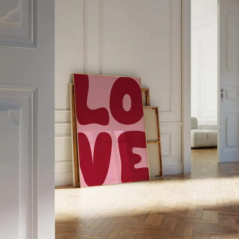 Plakat More Amore - romantyczna typografia na Walentynki Jasny niebieski