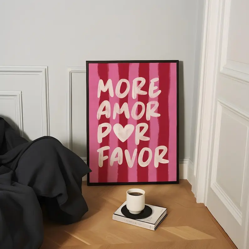 Plakat More Amore - romantyczna typografia na Walentynki Zielony
