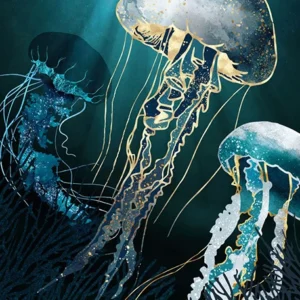 Plakat morskie zwierzęta meduza żółw Czarny