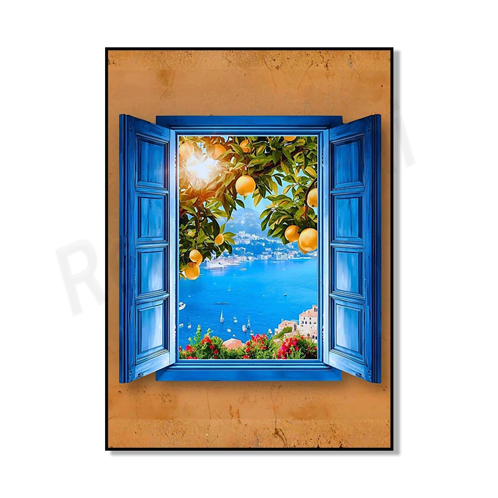 Plakat widok na Morze Śródziemne z cytrynami Fioletowy/фиолетовый