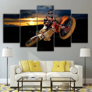 Plakat motocross wyścig żółty motocykl Burgundia