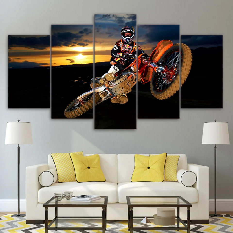 Plakat motocross wyścig żółty motocykl Burgundia