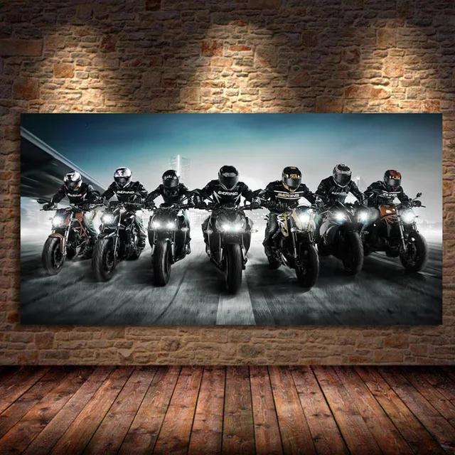 Plakat motocykl we mgle czarno-biały Biały