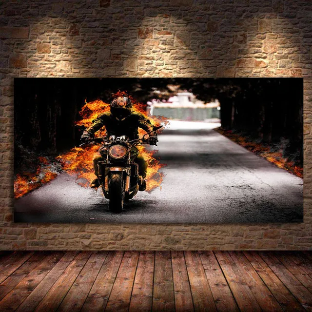 Plakat motocykl we mgle czarno-biały Burgundia