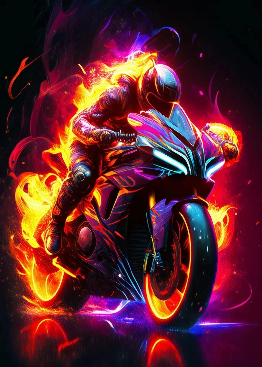 Plakat motocyklista i wyścigi motocyklowe Fioletowy/фиолетовый
