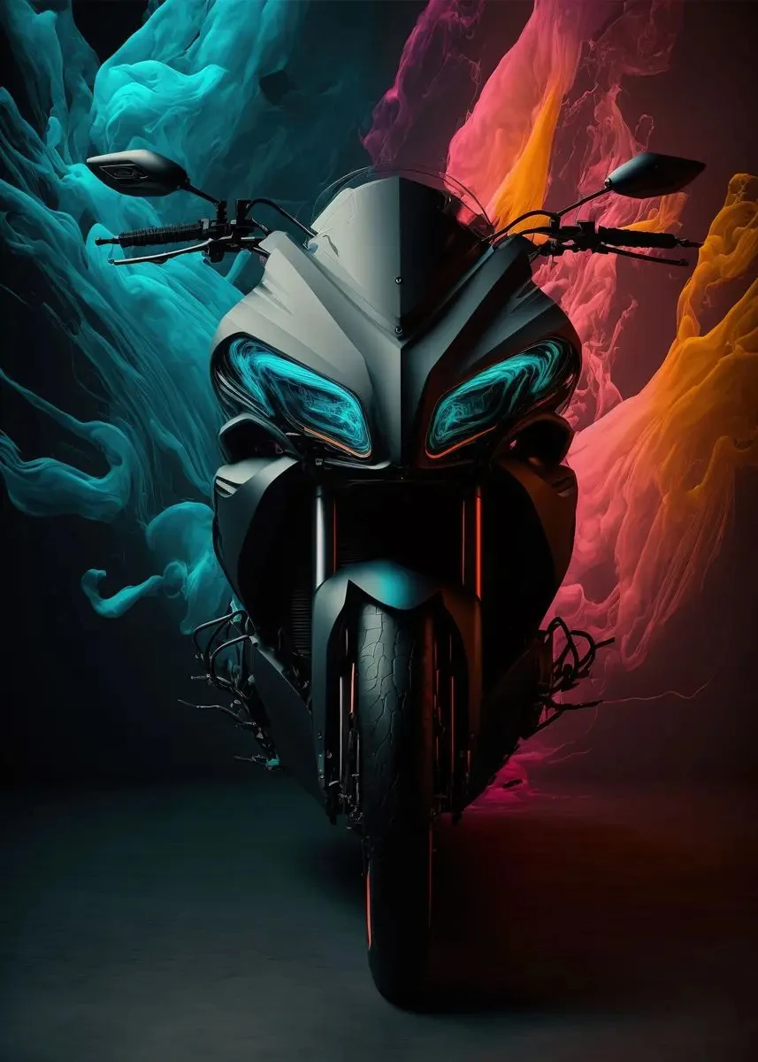 Plakat motocyklista i wyścigi motocyklowe Jasnożółty