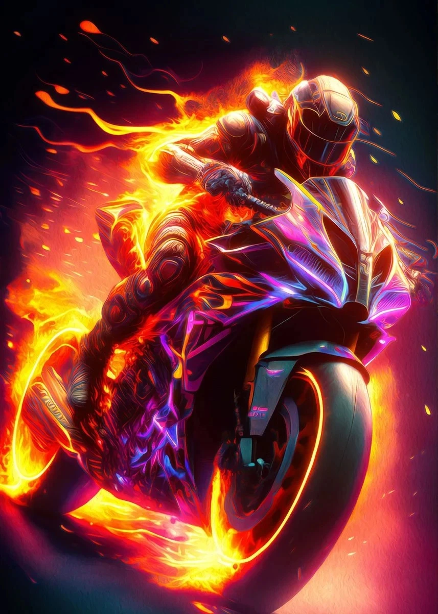 Plakat motocyklista i wyścigi motocyklowe Jasny